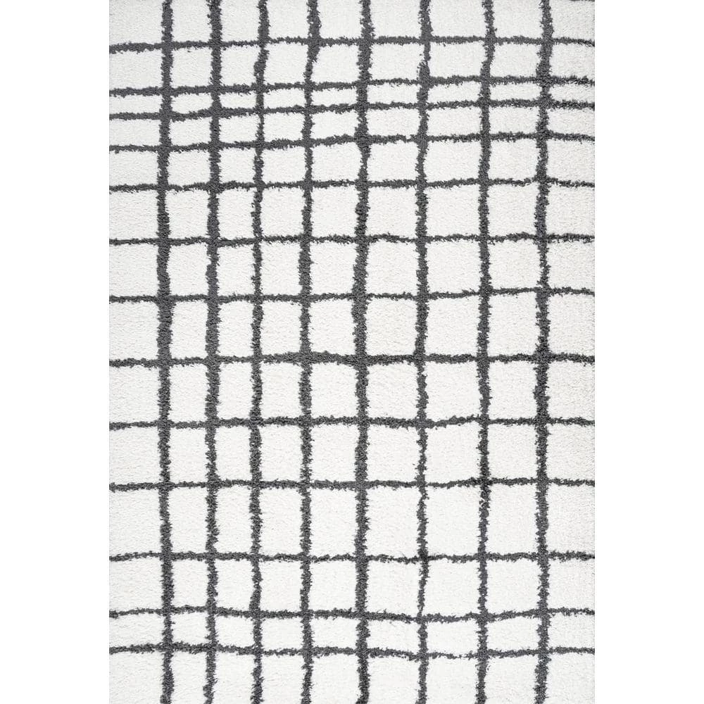Arenal Geometric Grid Shag White/Black 8 ft. x 10 ft. Area Rug by JONATHAN Y