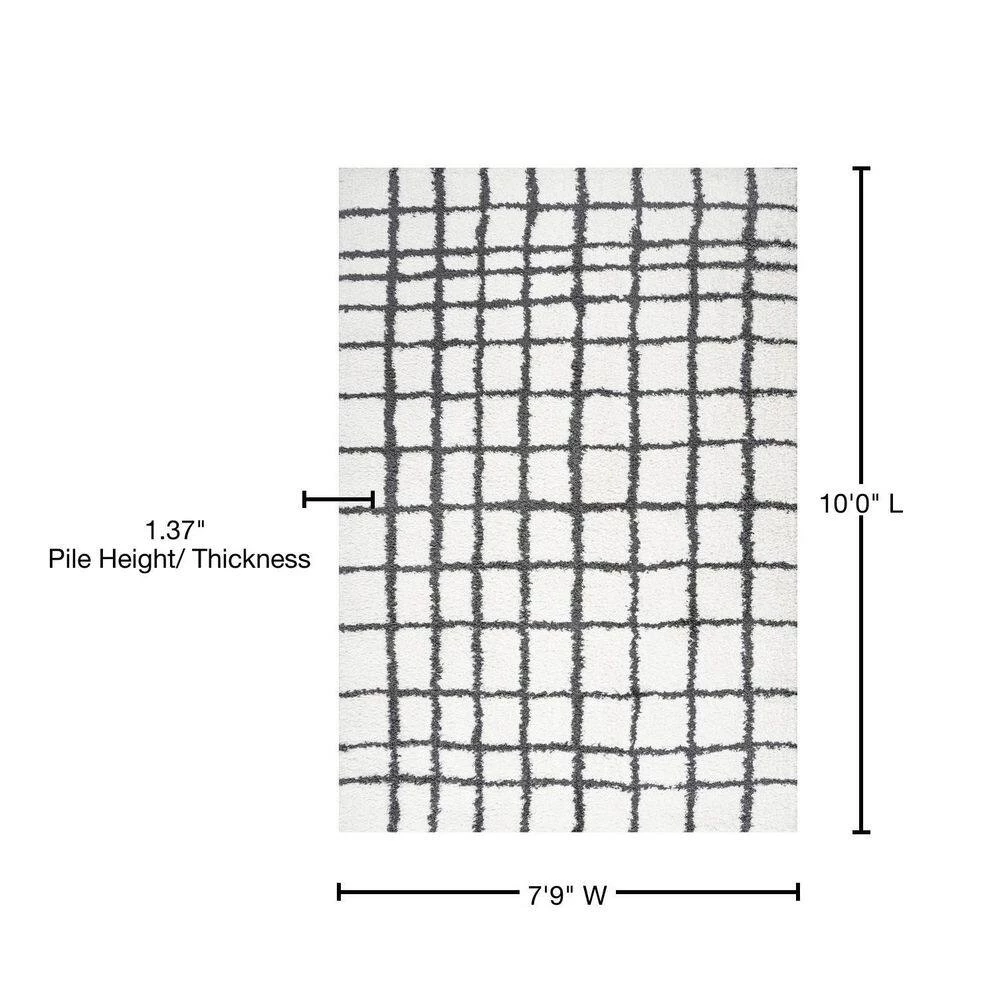 Arenal Geometric Grid Shag White/Black 8 ft. x 10 ft. Area Rug by JONATHAN Y - Image 12
