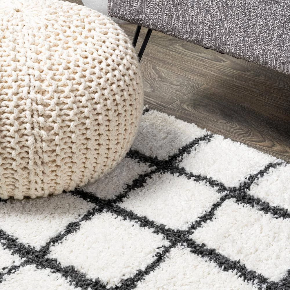 Arenal Geometric Grid Shag White/Black 8 ft. x 10 ft. Area Rug by JONATHAN Y - Image 7