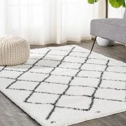 Cami Moroccan Style Diamond Shag White/Black 8 ft. x 10 ft. Area Rug by JONATHAN Y