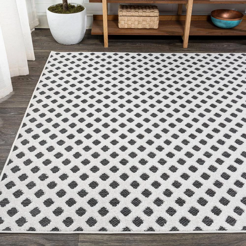 Rabat High-Low Pile Mini-Diamond Trellis White/Black 5 ft. x 8 ft. Indoor/Outdoor Area Rug by JONATHAN Y - Image 5