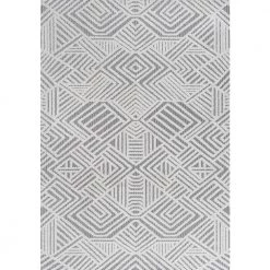 Jordan High-Low Pile Art Deco Geometric White/Black 3 ft. x 5 ft. Indoor/Outdoor Area Rug by JONATHAN Y