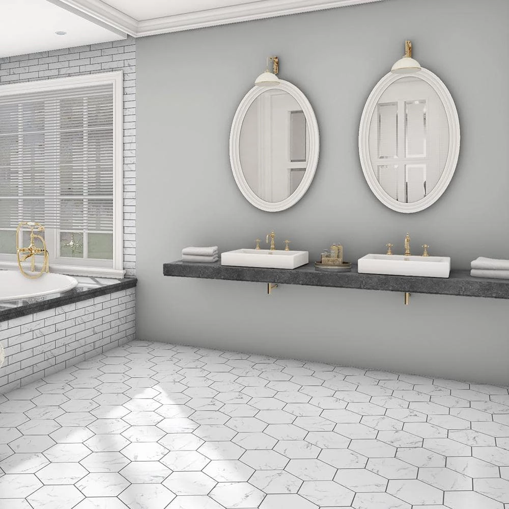 Timeless Calacatta Hex 8-5/8 in. x 9-7/8 in. Porcelain Floor and Wall Tile (11.56 sq. ft. / case) by Merola Tile - Image 2