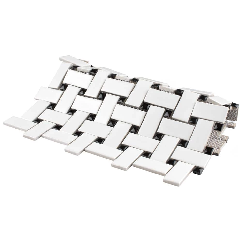 Metro Basketweave White w/Black Dot 11-3/4 in. x 11-3/4 in. Porcelain Mosaic Tile (9.8 sq. ft./Case) by Merola Tile - Image 7