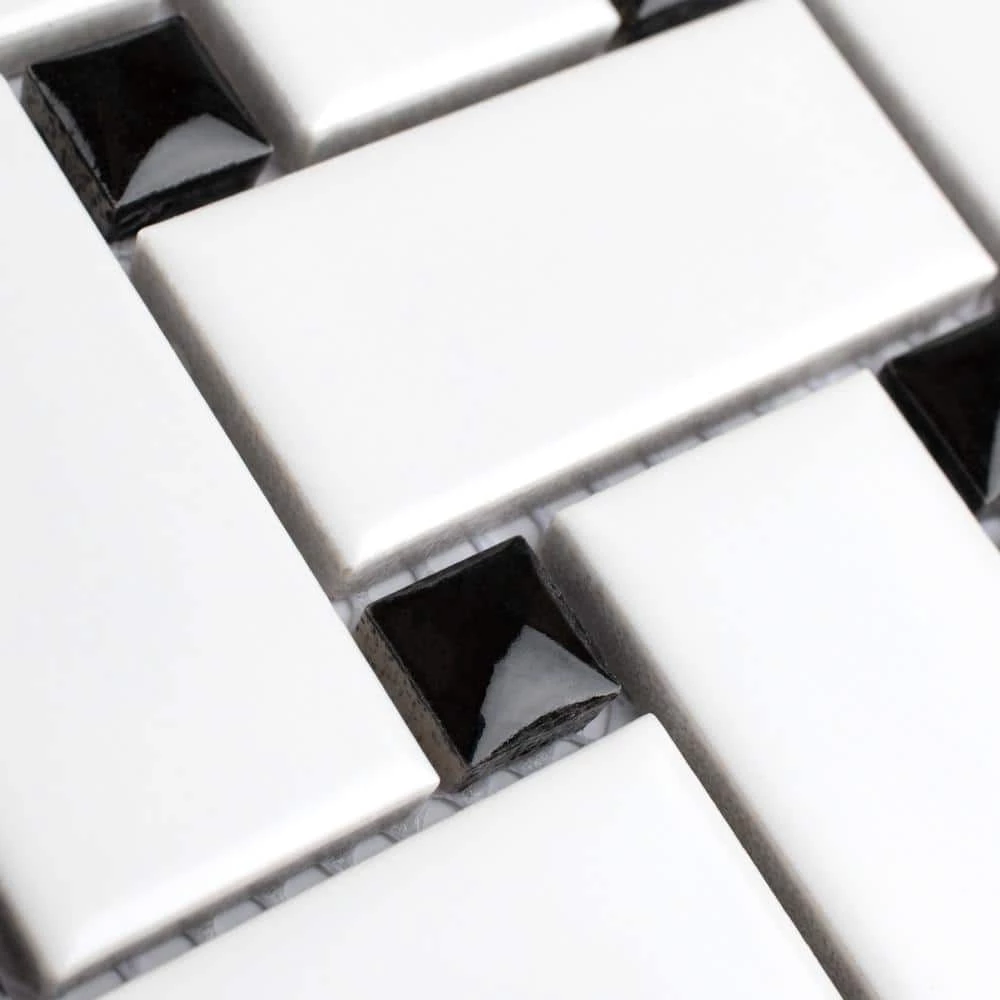 Metro Basketweave White w/Black Dot 11-3/4 in. x 11-3/4 in. Porcelain Mosaic Tile (9.8 sq. ft./Case) by Merola Tile - Image 8