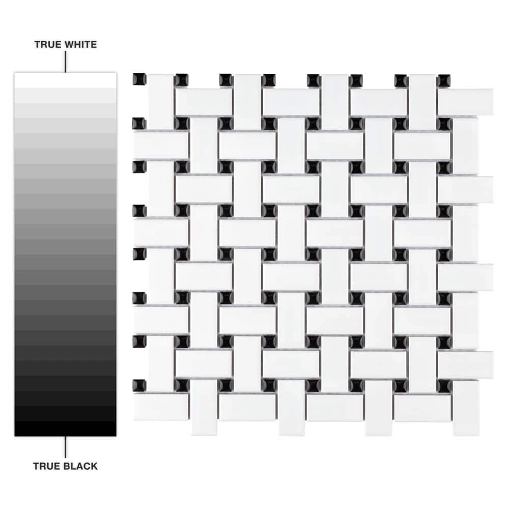 Metro Basketweave White w/Black Dot 11-3/4 in. x 11-3/4 in. Porcelain Mosaic Tile (9.8 sq. ft./Case) by Merola Tile - Image 6