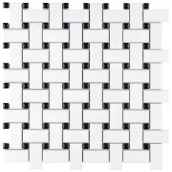Metro Basketweave White w/Black Dot 11-3/4 in. x 11-3/4 in. Porcelain Mosaic Tile (9.8 sq. ft./Case) by Merola Tile
