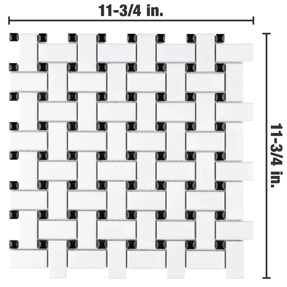 Metro Basketweave White w/Black Dot 11-3/4 in. x 11-3/4 in. Porcelain Mosaic Tile (9.8 sq. ft./Case) by Merola Tile - Image 4