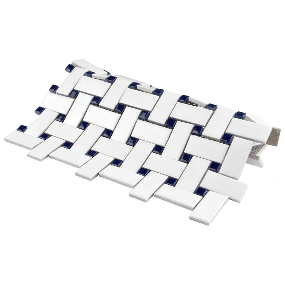 Metro Basketweave White w/ Glossy Cobalt Dot 11-3/4 in. x 11-3/4 in. Porcelain Mosaic Tile (9.8 sq. ft./Case) by Merola Tile - Image 9