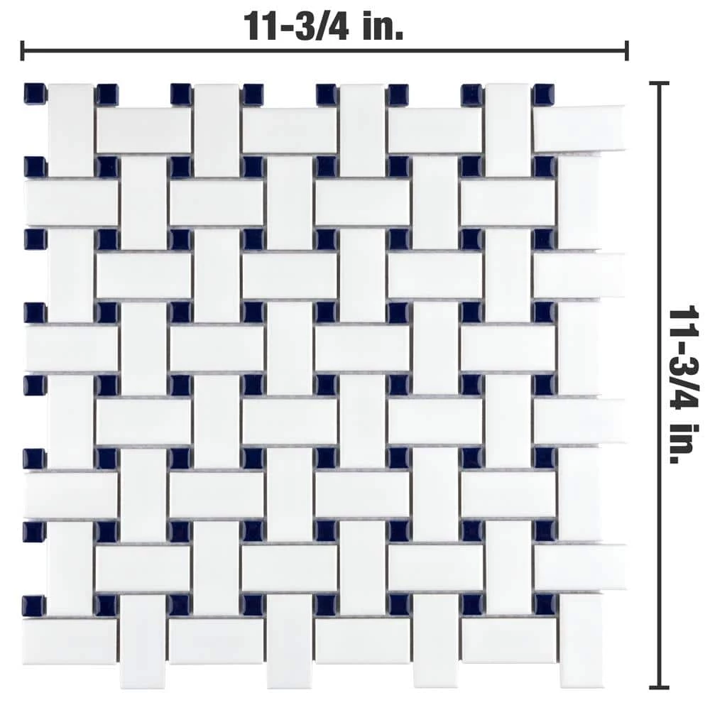 Metro Basketweave White w/ Glossy Cobalt Dot 11-3/4 in. x 11-3/4 in. Porcelain Mosaic Tile (9.8 sq. ft./Case) by Merola Tile - Image 6