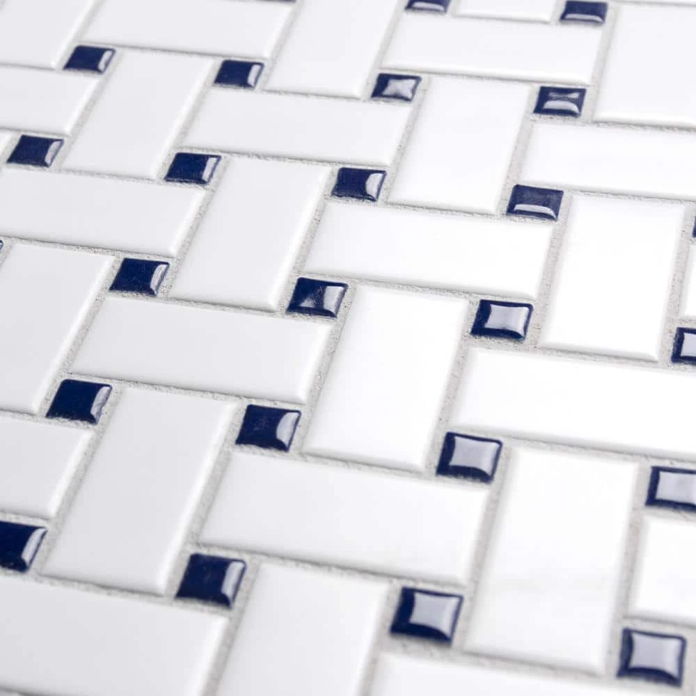 Metro Basketweave White w/ Glossy Cobalt Dot 11-3/4 in. x 11-3/4 in. Porcelain Mosaic Tile (9.8 sq. ft./Case) by Merola Tile - Image 13