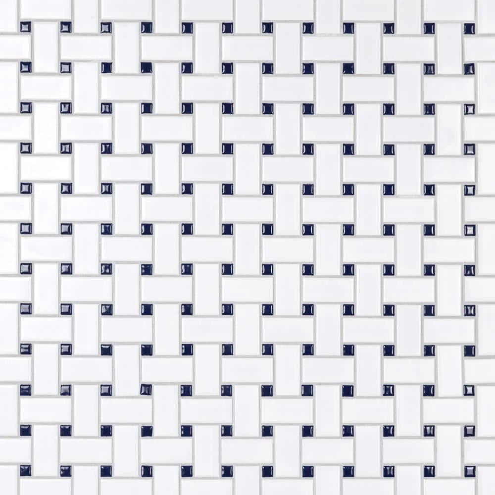 Metro Basketweave White w/ Glossy Cobalt Dot 11-3/4 in. x 11-3/4 in. Porcelain Mosaic Tile (9.8 sq. ft./Case) by Merola Tile - Image 4