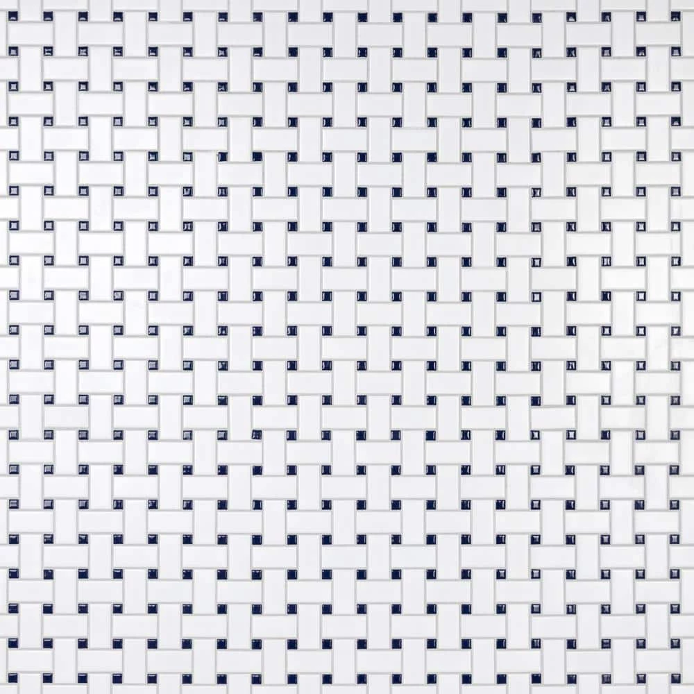 Metro Basketweave White w/ Glossy Cobalt Dot 11-3/4 in. x 11-3/4 in. Porcelain Mosaic Tile (9.8 sq. ft./Case) by Merola Tile - Image 14