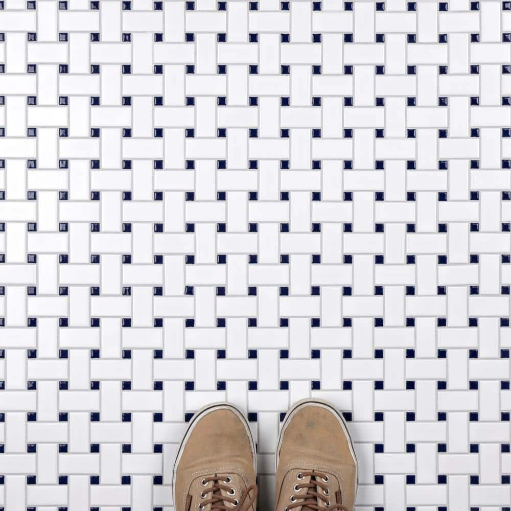 Metro Basketweave White w/ Glossy Cobalt Dot 11-3/4 in. x 11-3/4 in. Porcelain Mosaic Tile (9.8 sq. ft./Case) by Merola Tile - Image 12