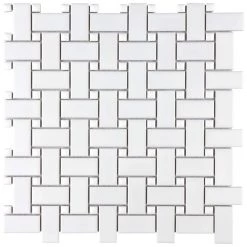 Metro Basketweave White w/ Glossy White Dot 11-3/4 in. x 11-3/4 in. Porcelain Mosaic Tile (9.8 sq. ft./Case) by Merola Tile