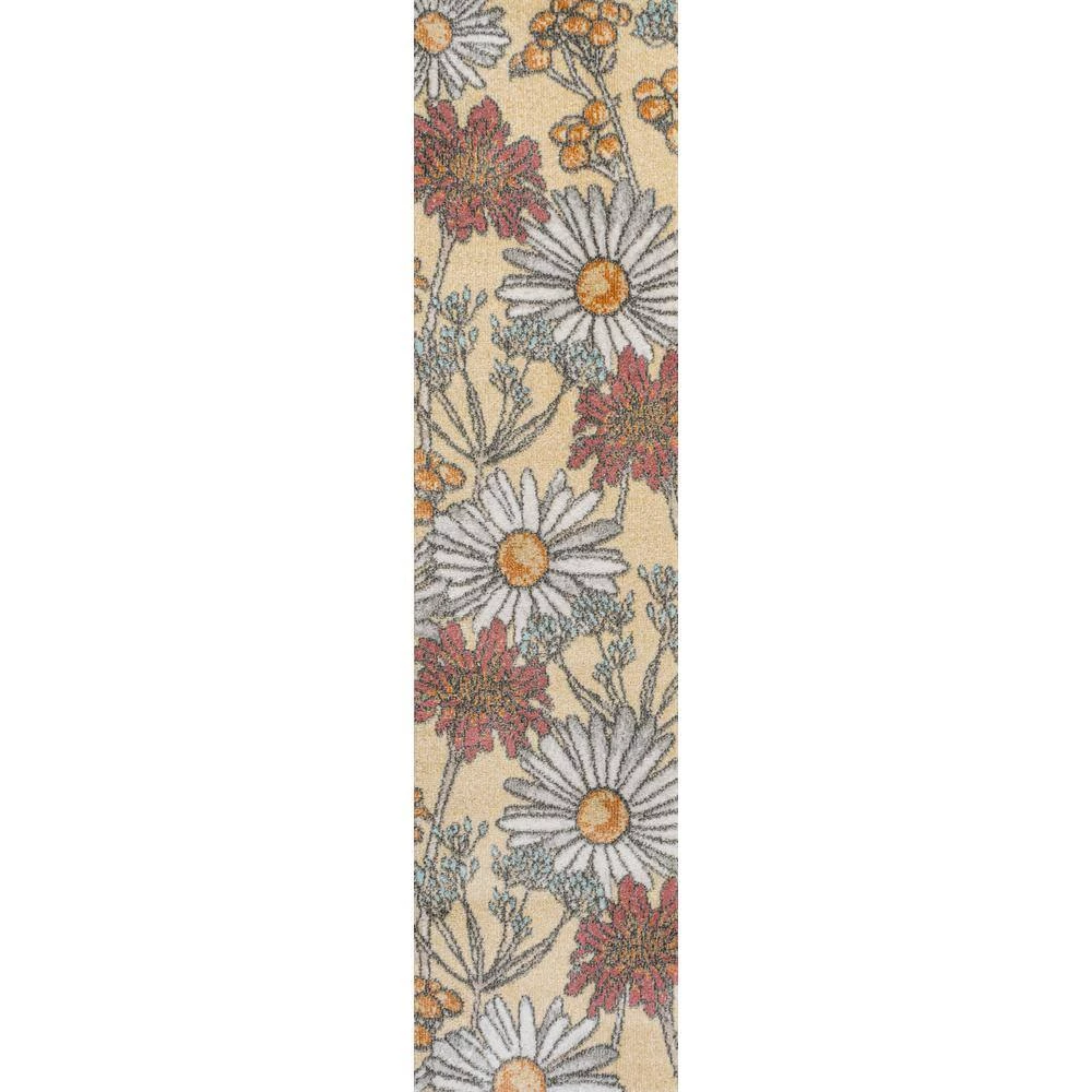Dizi Modern Botanical Wildflower Yellow/Ivory/Red 2 ft. x 8 ft. Runner Rug by JONATHAN Y - Image 2